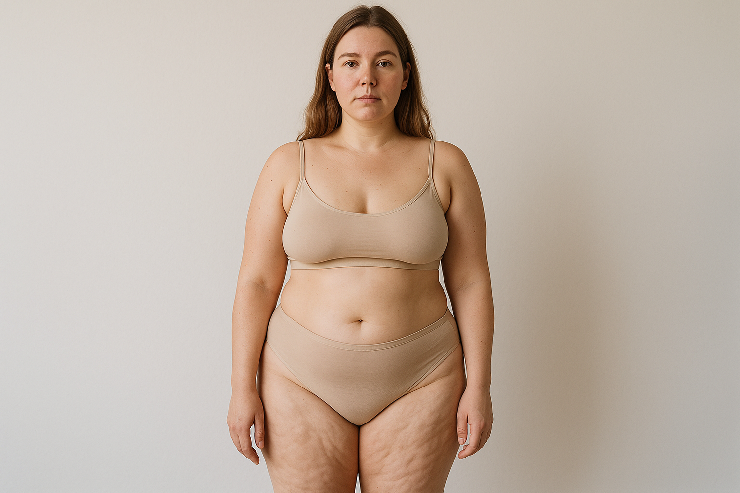 femme  se tenant debout et droite avec des cuisses ayant la cellulite et je veux l'image en portrait et non paysage